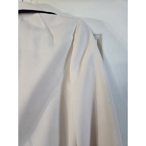 Vintage Gino Rossi Cream Navy Trim Retro Woven Nautical Belted Jacket, Size XS - Picture 12 of 14